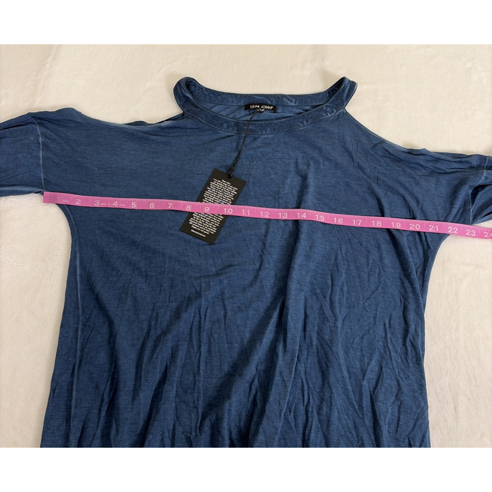 NWT Dear John Cold Shoulder Long Sleeve Top Large in Navy Blue Distressed Color - Picture 9 of 15